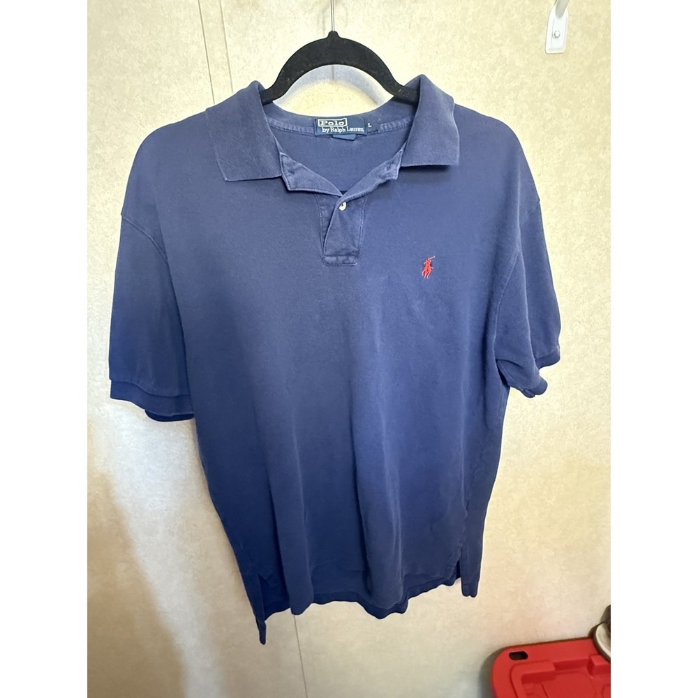 Polo Ralph Lauren Navy Blue Short Sleeve Polo Shirt Men's Large 100% Cotton Logo